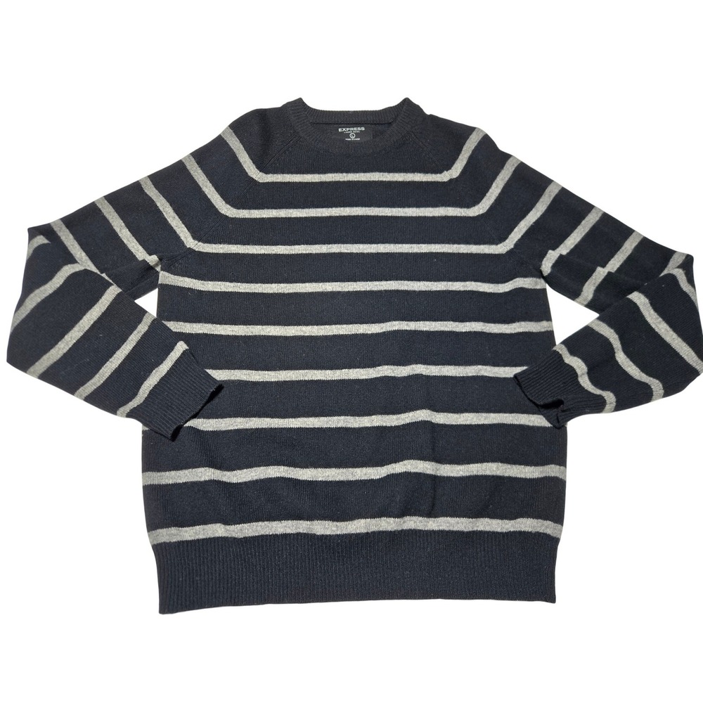 Express Striped‎ Lambswool Sweater Crew Neck Navy Men's L